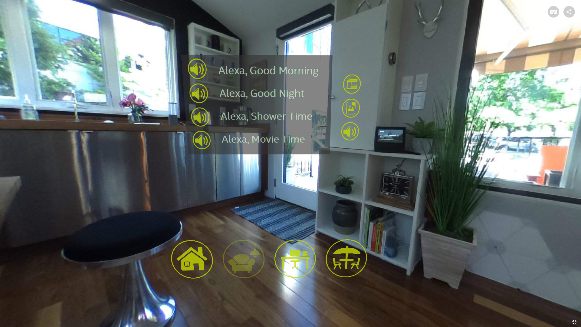 Intel Smart Tiny Home VR — Alexa voice-command hotspots in the 360° view