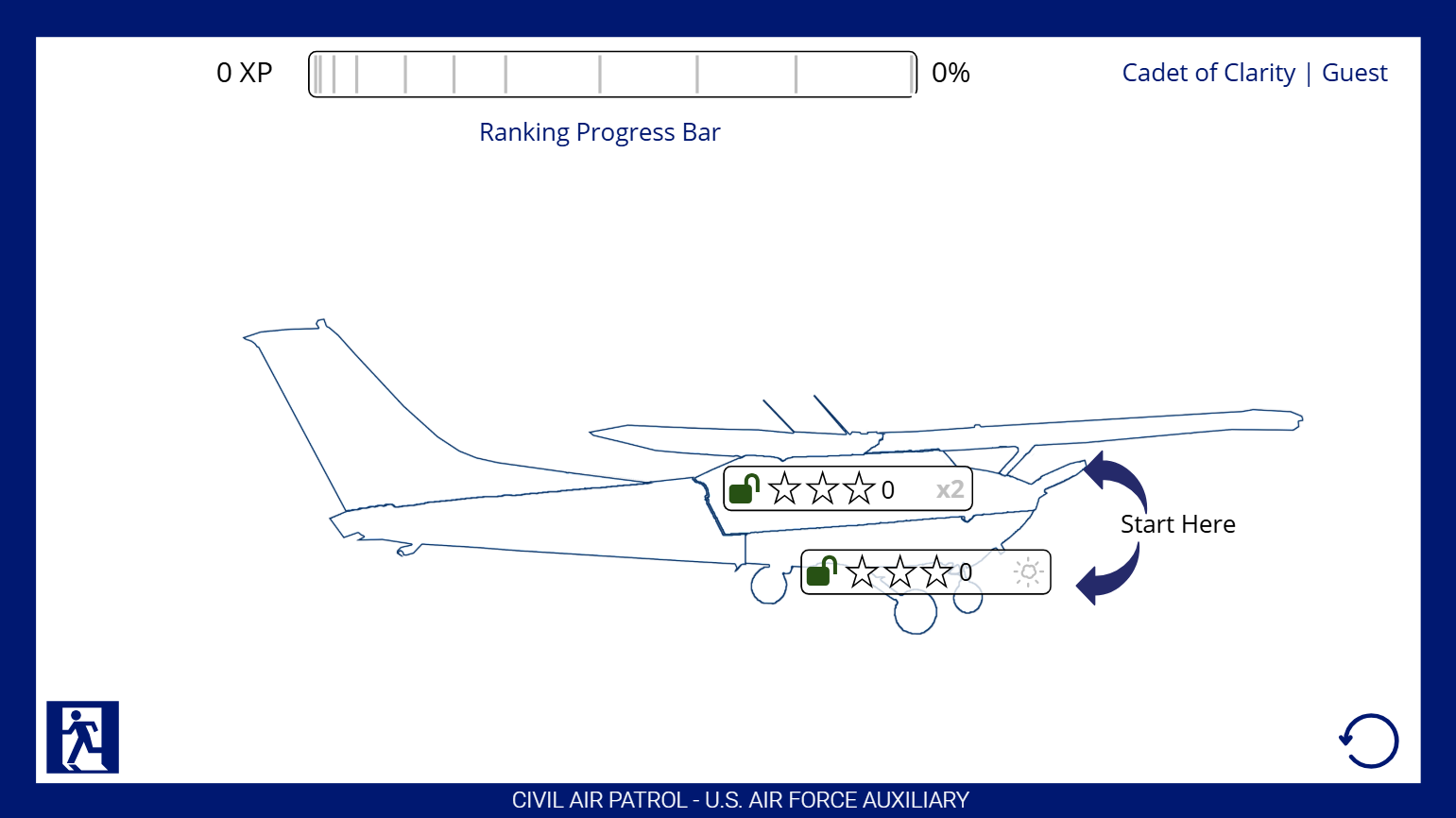 Civil Air Patrol logical fallacies module — XP and ranking progress bar